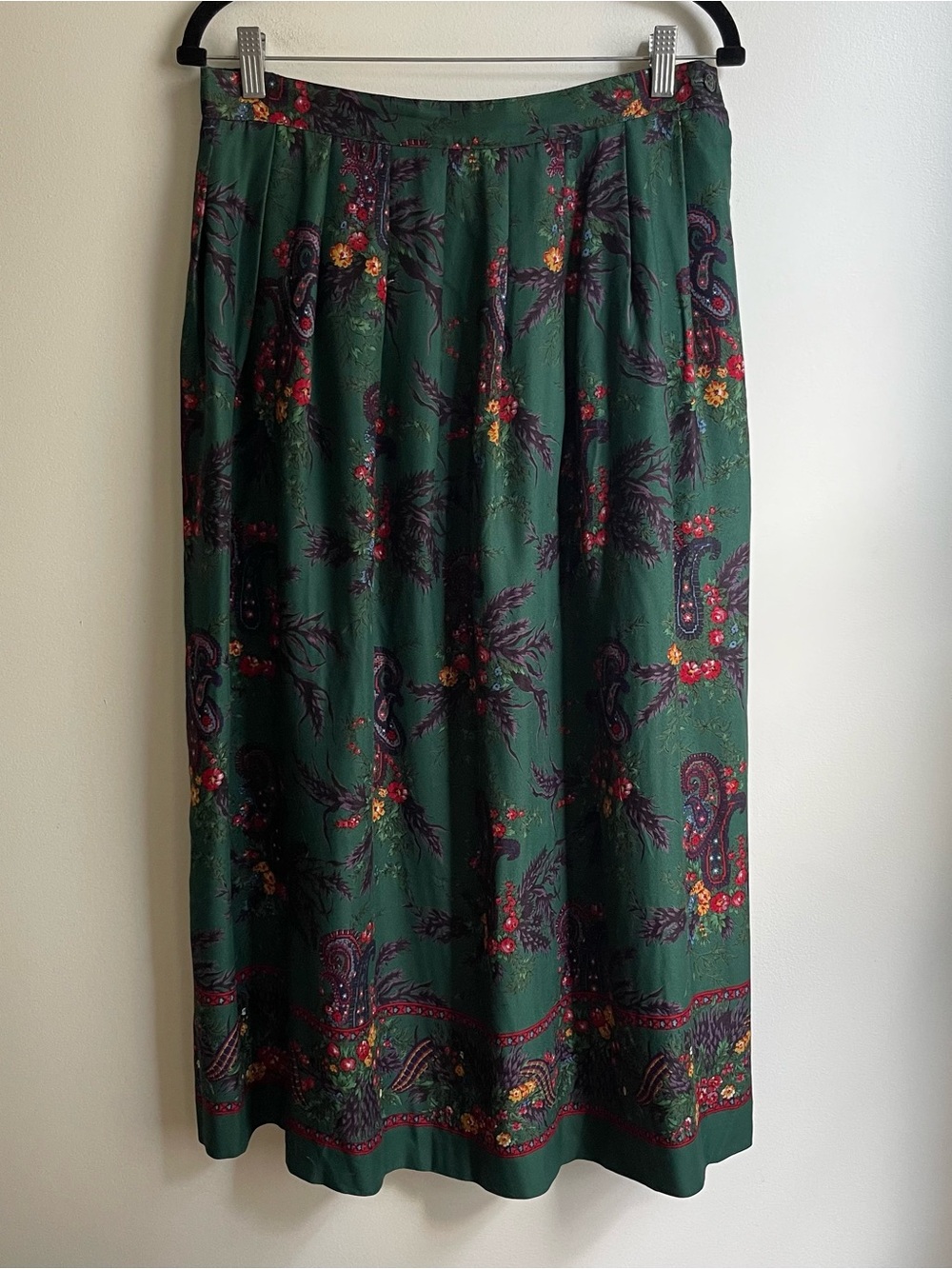 Vintage Susan Bristol Midi Skirt Green Floral Dark Botanical Whimsigoth Size 12